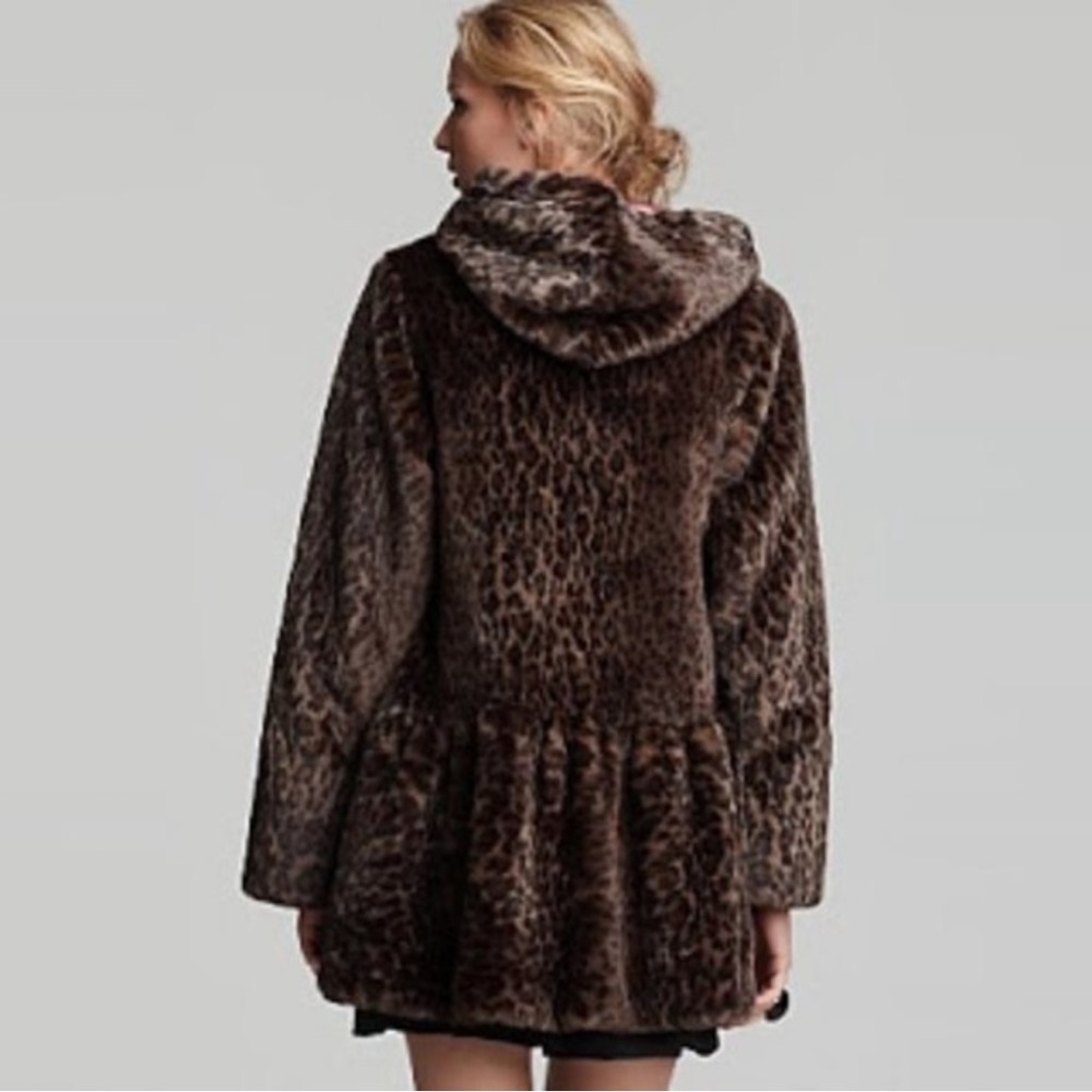 FREE PEOPLE faux fur leopard print hooded jacket coat, S. - Picture 2 of 12
